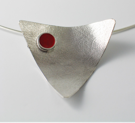 Large Triangle Silver and Red Enamel Pendant