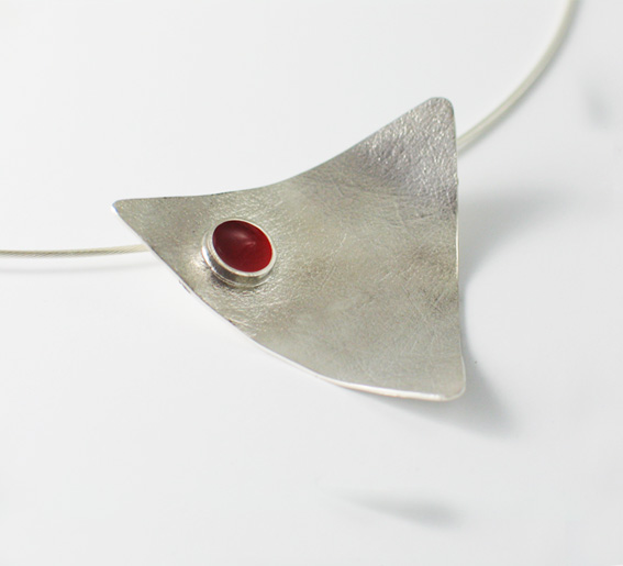 Medium Silver and Red Enamel Pendant