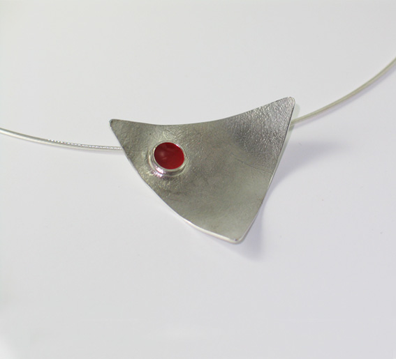 Small Silver and Red Enamel Pendant