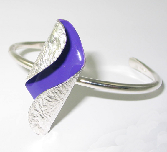 Large Silver and Purple Enamel Bangle
