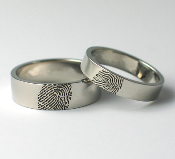 Palladium Fingerprint Wedding Rings